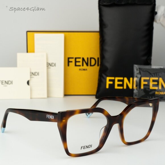 Fendi Women Eyeglasses Havana Demo Square Oversized FE50002I WAY 053 BRAND NEW - Picture 1 of 8